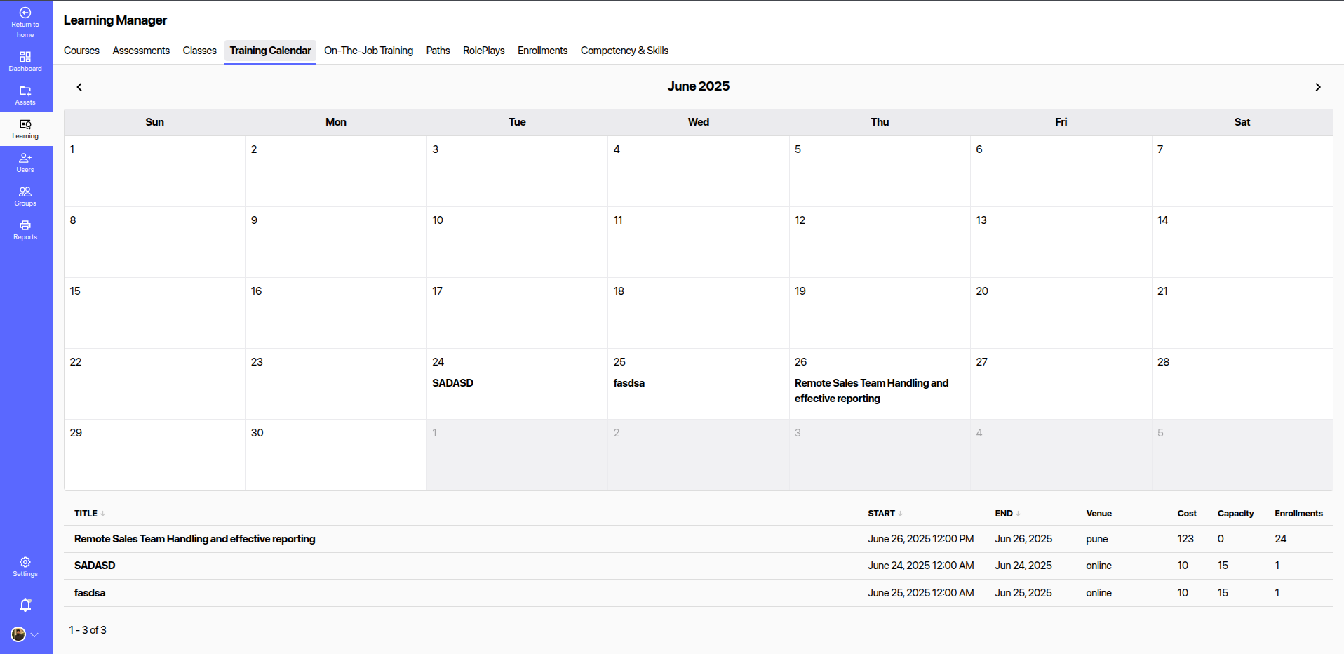 Training Calendar